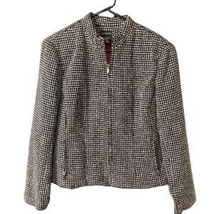 George Women's Boucle Basketweave Jacket Black/White Zip-up Long Sleeve Red Lini